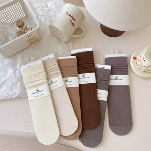 Women ribbed mid-calf socks autumn winter Korean style cozy cotton casual socks multipack