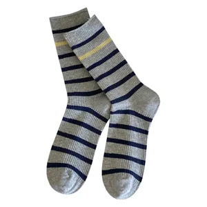 Women's grey and blue striped mid-calf socks with ribbed knit texture