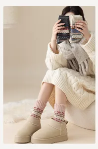 Vintage Fair Isle Wollsocken für Damen im ethnischen Stil mit dicken Strickmustern