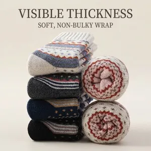 Dicke warme Wollsocken für Damen im Vintage-Ethno-Stil mit Fair-Isle-Mustern
