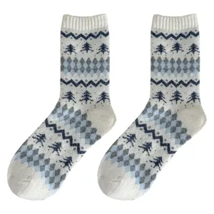 Calcetines de lana Fair Isle de invierno para mujer, calcetines largos térmicos muy gruesos.