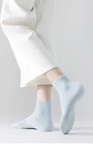Women's light blue breathable mesh short socks, comfortable cotton blend daily wear detail.
