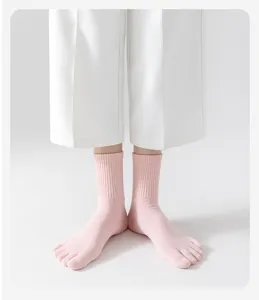 Damen rosa Zehensocken Mittelrohr einfarbig Baumwolle weich atmungsaktive Socken