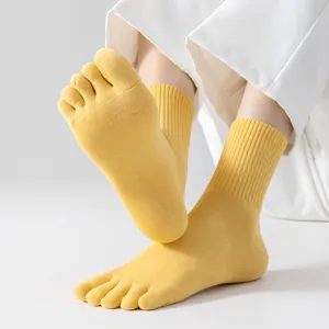 Damen Sommer dünne Baumwolle einfarbige fünf Zehen Socken atmungsaktive Mittelsocken