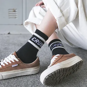 Dames katoen middelhoge sokken streetwear stijl casual zwart wit gestreepte modesokken