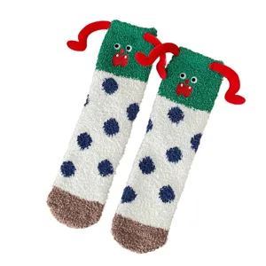 Calcetines cálidos de lana de coral para mujer con diseño de payaso y lunares