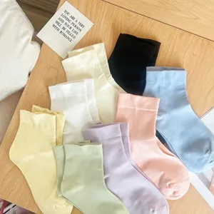 Chaussettes en Coton pour Femmes Minimalistes Japonais Couleur Unie Anti-boulochage Chaussettes Fines Respirantes d'Été pour Femmes