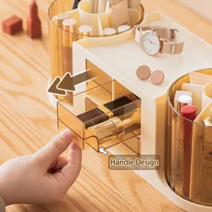 Large capacity cosmetic makeup organizer with amber transparent drawers for vanity desktop storage