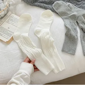Comfortable women cotton slouch socks, long ribbed knit stockings for daily casual wear.