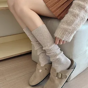 Comfortable knit slouch socks for women, classic ribbed long cotton socks for daily wear.
