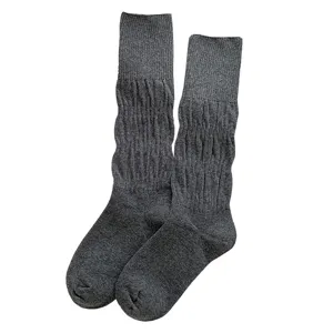 Dark grey women cotton slouch socks, comfortable mid-calf long ribbed hosiery for daily wear.