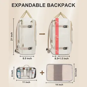 Witte grote uitbreidbare reisrugzak met handige packing cubes en een toilettas