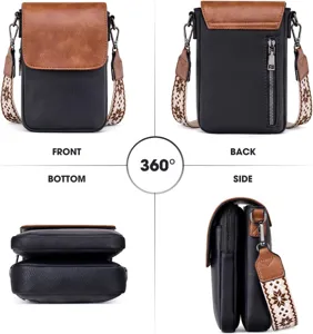 Vistas multiángulo detalladas de bolso bandolera de mujer en cuero PU color mixto