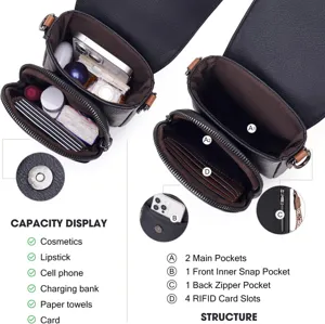 Estructura interna detallada y gran capacidad de este bolso para móvil de cuero sintético