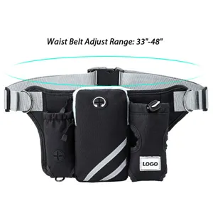 Multi-functional black running waist bag for dog training with adjustable 33"-48" belt