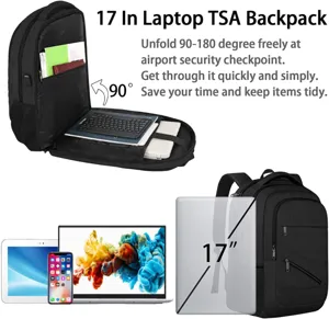 Detail des 17-Zoll-TSA-Laptop-Rucksacks mit 180-Grad-Öffnung für Sicherheitskontrollen