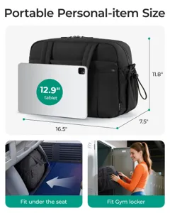 Vista detallada de la bolsa de viaje negra que cabe bajo el asiento