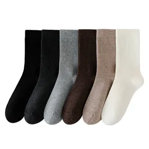 Chaussettes en Lana d'Hiver pour Hommes Couleur Unie Chaudes Polaire Brossée Éponge Épaissie Mi-Mollet Chaussettes Décontractées Affaires