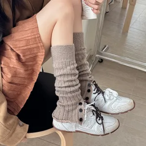 Knit leg warmers with buttons, cozy winter aesthetic long boot cuffs for women and teens.