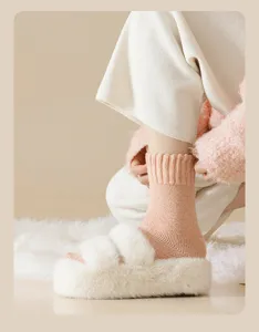 Cozy women's wool knit mid-tube socks, thick thermal solid color winter socks detail view.