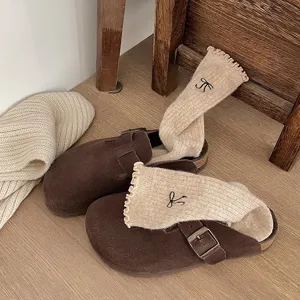 Jolies chaussettes en laine à volants et nœud pour femmes, chaudes et douillettes d'hiver.