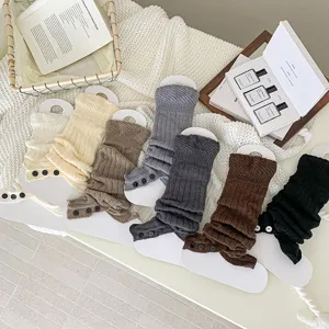 Cozy knit leg warmers with three buttons, stylish stack socks for women autumn winter daily wear.