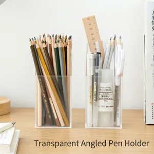 Portalápices Oblicuo Minimalista Organizador de Escritorio para Marcadores Gran Capacidad Caja de Almacenamiento de Plástico Transparente para Oficina Escuela Hogar