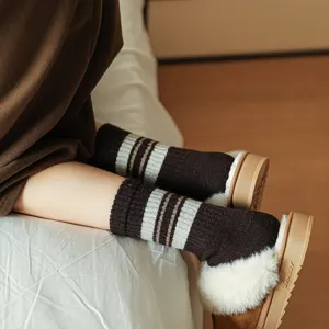 Women winter wool mid-tube socks striped warm vintage casual cute cozy daily wear