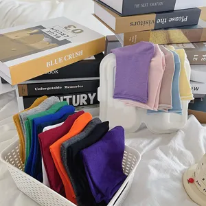 Solid color roll cuff women socks casual comfortable cotton cute stack socks basic style.