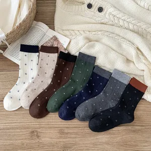 Women Wool Mid-Calf Socks Contrast Color Ditsy Floral Breathable Warm Casual Soft Rib Knit Crew Socks For Winter Autumn Casual Daily Wearing