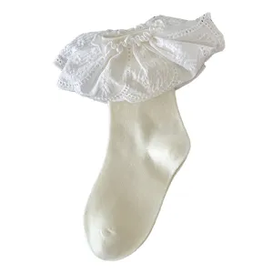 Niedliche japanische weiße Wadensocken mit großer Spitzenrüsche für süße Lolita Prinzessin