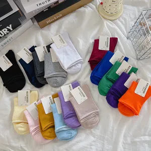 Women's Korean Style Solid Color Slouch Socks Rolled Edge Breathable Cotton Casual Short Crew Socks Daily Wear Cozy Anklet Hosiery