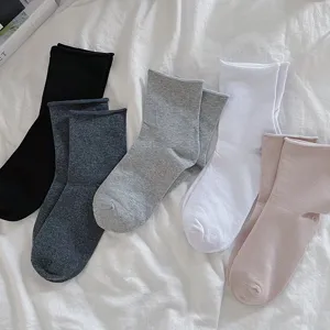 Women solid color rolled cuff short socks casual comfortable cotton blend daily wear main image