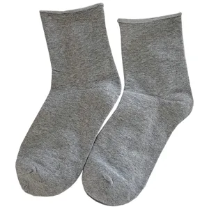 Women solid color grey roll cuff short socks casual daily wear comfortable basic ankle socks