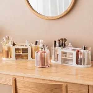 Large capacity luxury cosmetic organizer for desktop makeup and skincare storage