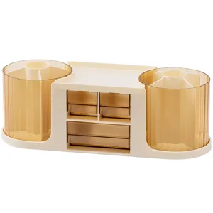 Light luxury large capacity desktop cosmetic organizer with drawers and brush holders