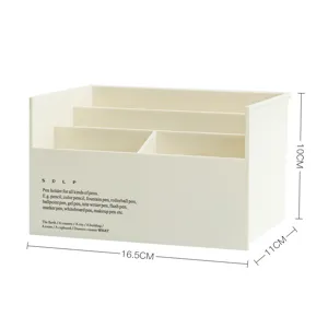 Minimalist cream white multi-compartment plastic desktop organizer for makeup tools