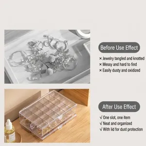 Caja de almacenamiento de joyas transparente con compartimentos para exhibición ordenada