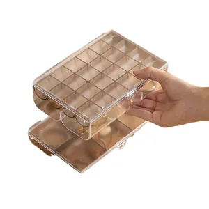 Organizador de joyas de plástico marrón transparente con múltiples compartimentos