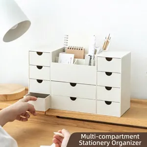 Boîte de Rangement de Bureau Multifonctionnelle Avec Tiroirs Et Compartiments Organisateur en Plastique Pour Maquillage Papeterie Bureau