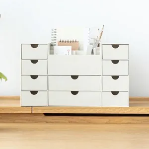 Organisateur de bureau blanc à 14 compartiments pour fournitures et cosmétiques