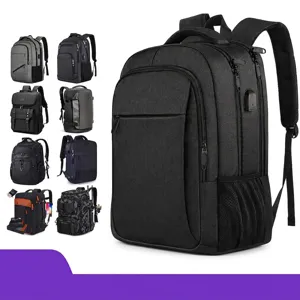 Mochila negra de gran capacidad para portátil de negocios con puerto USB externo
