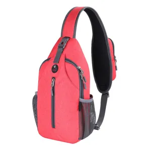 Durable red waterproof sling bag for men with ergonomic mesh shoulder strap