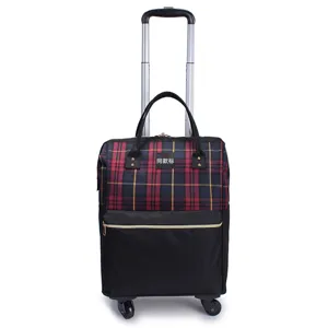 Bolsa de viaje con ruedas de tela Oxford a cuadros con ruedas universales de 360°