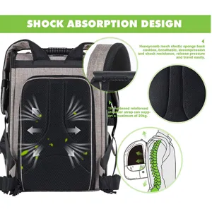 Ergonomic shock absorption design detail of breathable pet carrier backpack for cats