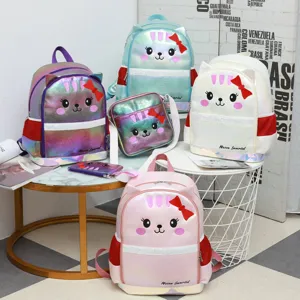 Holografisches Katzen Rucksack Set mit passender Umhängetasche und Etui Details.