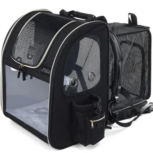 Expandable Pet Carrier Backpack Nylon Breathable Mesh Cat Dog Travel Bag With Transparent Window Foldable Outdoor Carrier