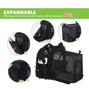 Expandable pet carrier backpack with breathable mesh for small cats and dogs travel
