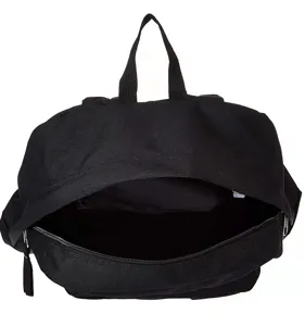 Detailed interior view of a lightweight black backpack showing its spacious main compartment