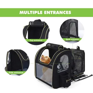 Expandable pet carrier backpack with breathable mesh for small dogs and cats